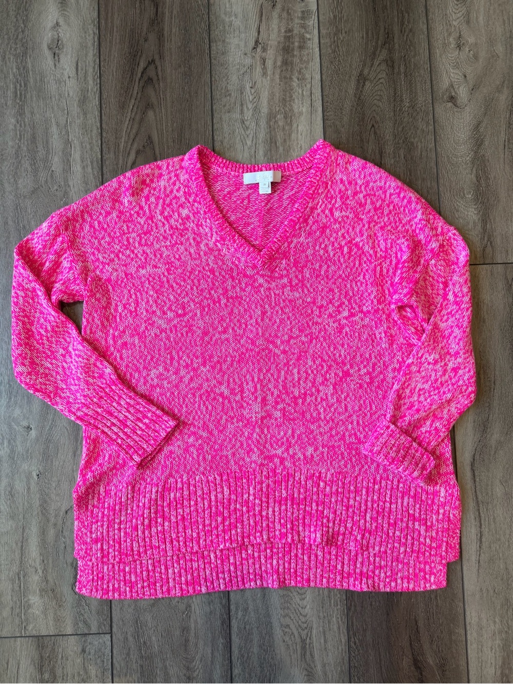 Lilly Pulitzer- Bedford Oversized Bright Pink Marled V-Neck Sweater